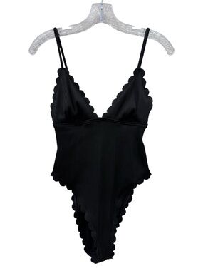 South Beach Black Scalloped Ribbed One-Piece Swimsuit